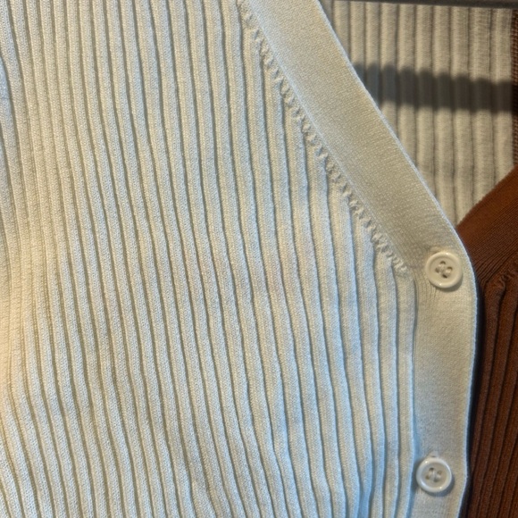 STAUD Two-Tone Ribbed Button-Front Cardigan - Cream and Rust - Picture 3 of 3